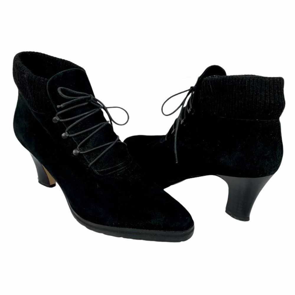 Roberto Vianni Suede Lace Up Ankle Booties Black